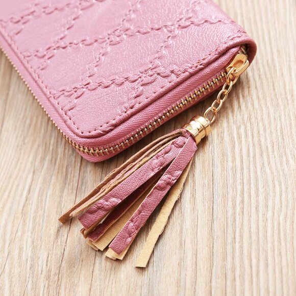$10 ADD ON ITEM -Pink Embossed Zip-Around Wallet with Wrist Strap Leather Clutch - Picture 3 of 8